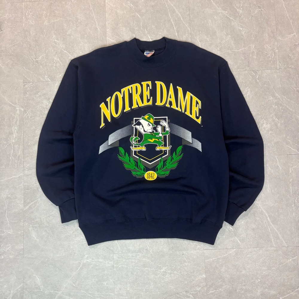 Vintage Notre Dame Fighting Irish Sweatshirt Team Hanes Navy Blue Large